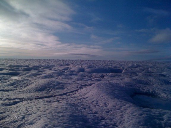 Picture of the melt zone of the Greenland Ice Sheet taken by Dr. Brown during a geophysical glaciology research expedition in 2012.